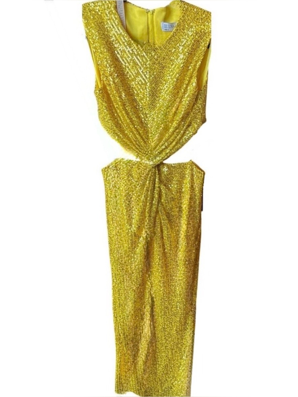 Mac Duggal Marigold Sequin Twist Front Cutout Midi Dress Size 2 New With Tags - Picture 6 of 16